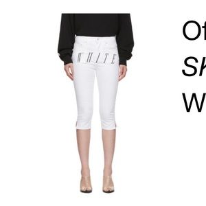 Off-white White Denim Cropped Capri Shorts